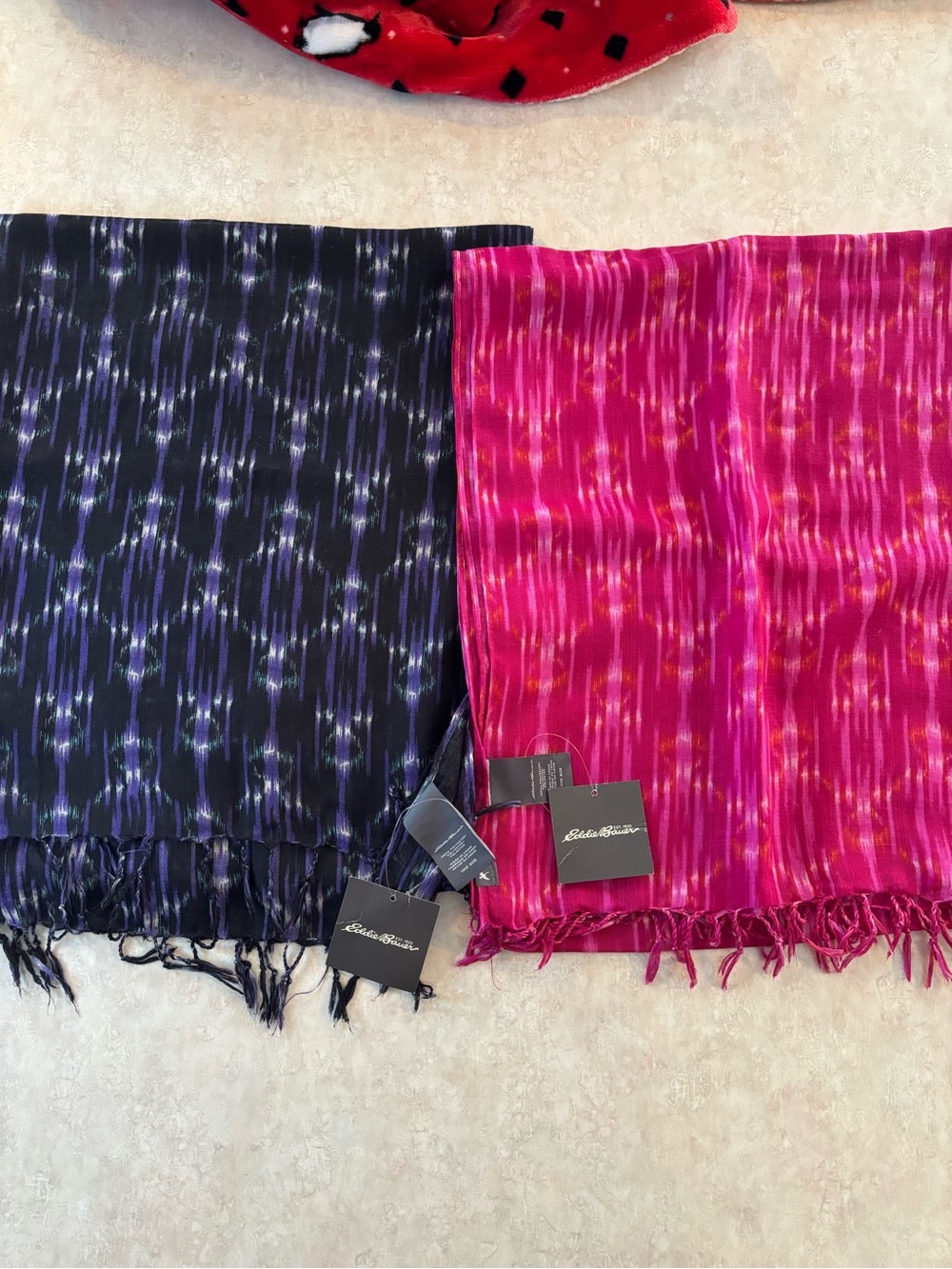 Eddie Bauer Pink and Purple Patterned Fringe scarfs/shawls.